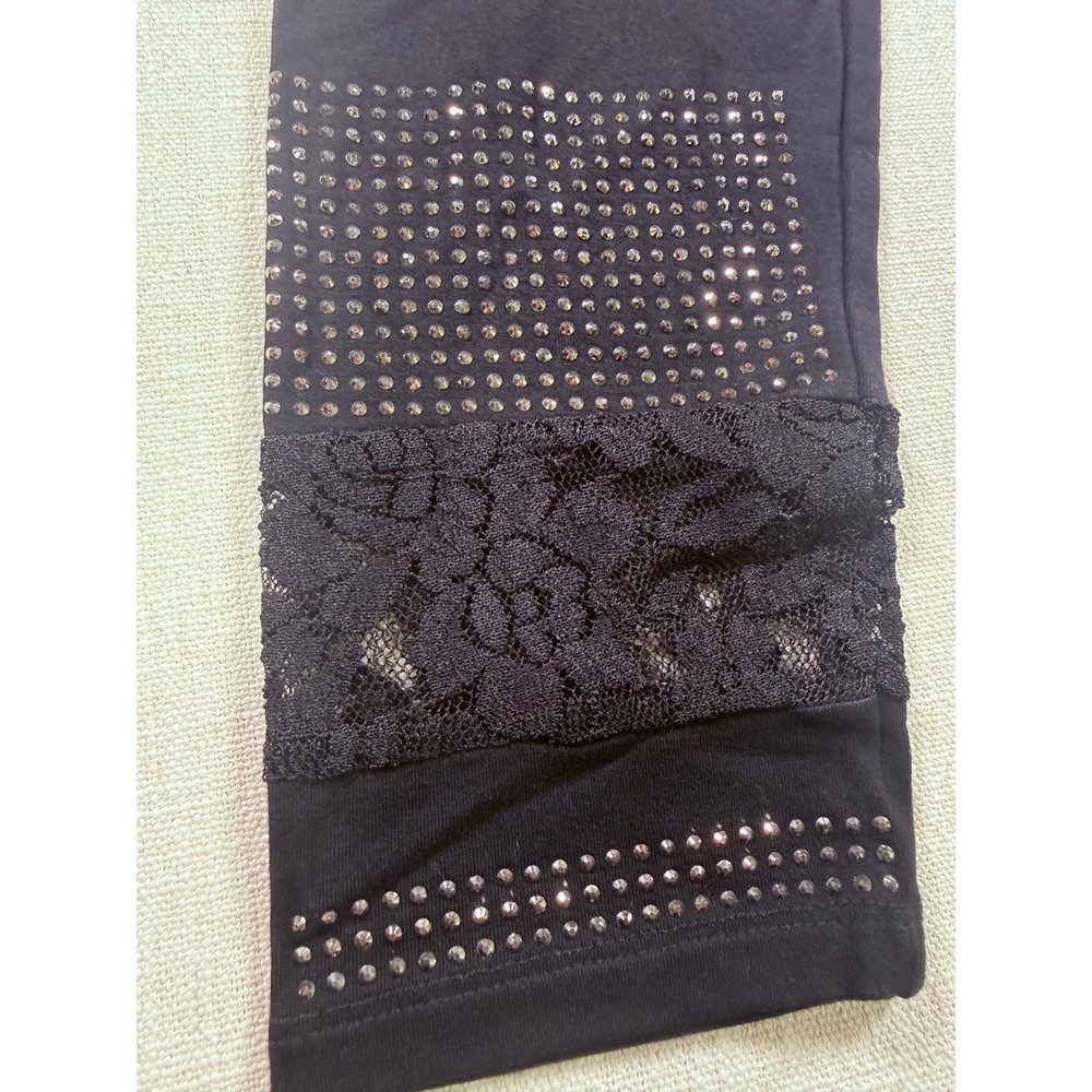 Vocal Black Leggings Rhinestone Lace Ankle Accents Style 14855PI Large NWT